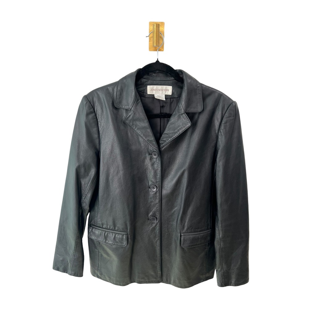 Vintage 100% Leather Jacket Blazer Goth Minimalist Grunge Biker Chic NYC Size 12